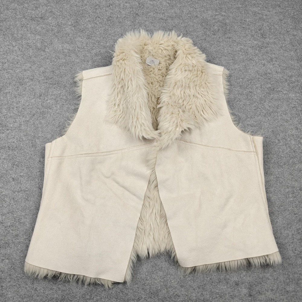 Vintage Jennifer Lopez Vest Womens XL White Faux Fur Suede Lined Open Boho